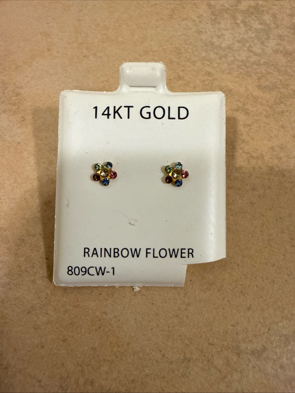 14KT Gold Rainbow Flower Stud Earrings - Multicolor Gemstone Cluster